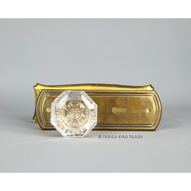 Victorian 1900's Antique Arts and Crafts Bronze and Crystal Glass Front Door Handle Doorknob and Back Plates For Sale - Image 3 of 7