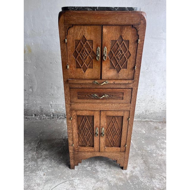 Art Deco French Oak Cabinet with Marble Top, 1930 For Sale - Image 10 of 14