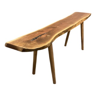 Vintage Americana Folk Art Live Edge Bench of Cedar and Walnut. For Sale
