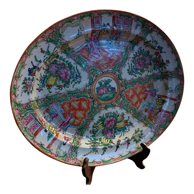 Large Antique Rose Medallion Platter C 1915 For Sale