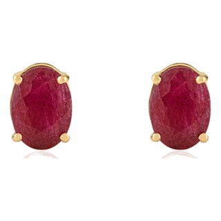 14k Solid Gold 1.82 Carat Natural Ruby Soliatire Stud Earrings for Her- A Pair For Sale