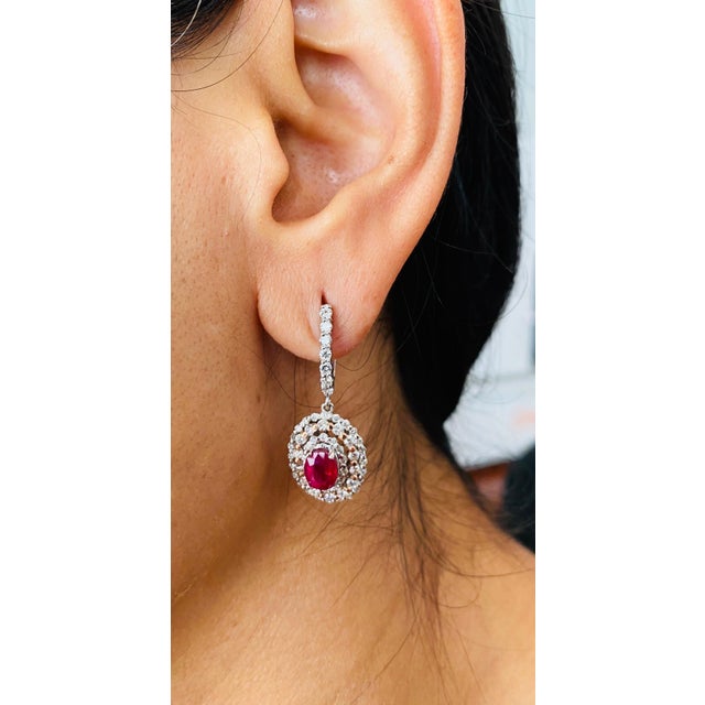 Roshe Jewels Ruby Earrings, 3.55 Carats Ruby and Diamond Earrings in 14k Gold, A Pair For Sale In Los Angeles - Image 6 of 6