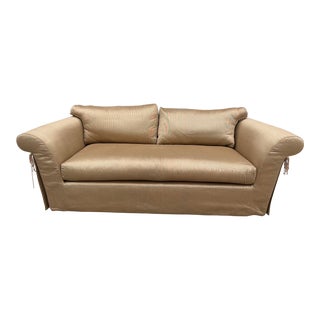 Sally Sirkin Lewis for J. Robert Scott Josephine Raw Silk Roll Arm Sofa Settee For Sale