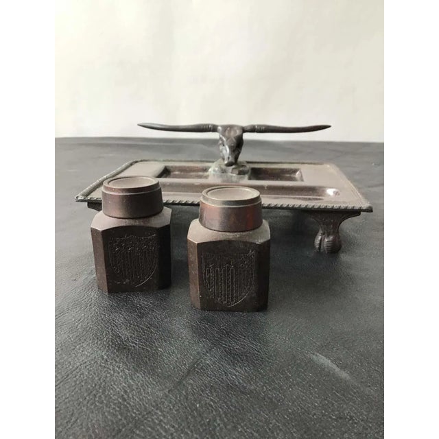 1980s Bronze Longhorn Inkwell For Sale - Image 11 of 13