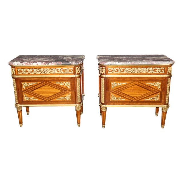 Pair Paul Sormani Antique Louis XVI Style Ormolu Mounted Commodes For Sale
