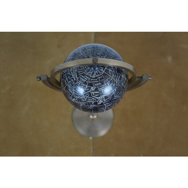 Vintage Brass Rotating World View Library Desk Globe Stand Paperweigh For Sale - Image 6 of 11