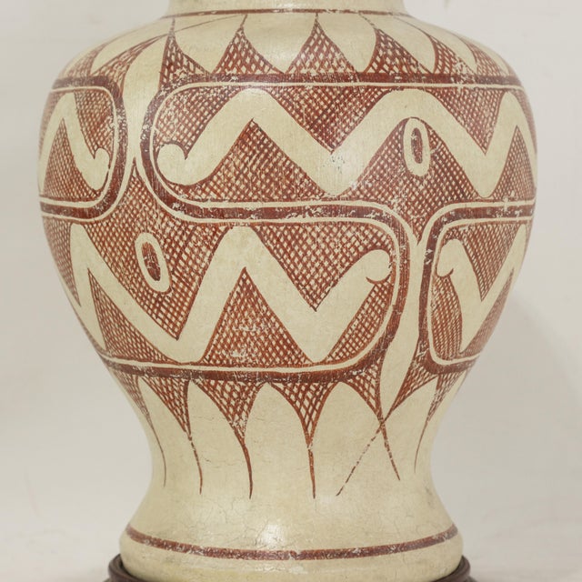 Vintage Exquisite Tribal-Style Ceramic Ginger Jar Table Lamp For Sale In New York - Image 6 of 9