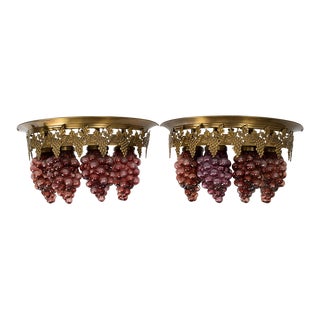 1970s Italian Brass & Glass Grape Cluster Sconces - a Pair For Sale