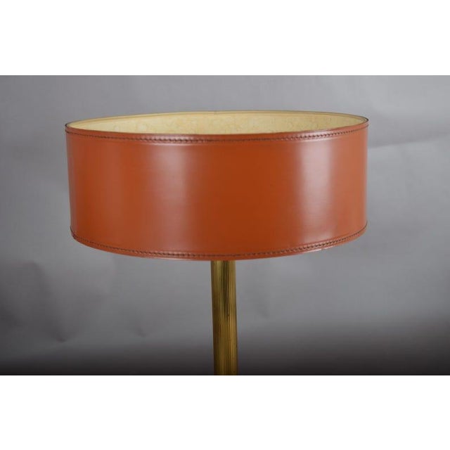 1950s Mid-Century Modern Leather Drum Lamp With Brass Accents Table Lamp, For Sale - Image 4 of 7