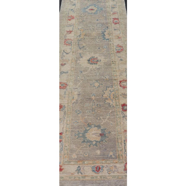 Modern Oushak Floral Runner by Keivan Woven Arts in Multi Colors 2'11 X 9'2 For Sale - Image 9 of 11