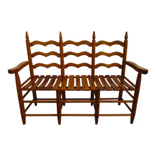 Ladder Back and Slatted Three Seat Bench For Sale