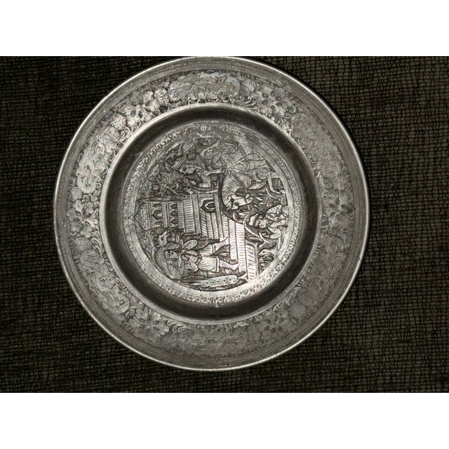 Persian 3 Vintage (1940’s) Qajar/Mughal Set of Plates Featuring Classical Hunting Scene For Sale - Image 3 of 4