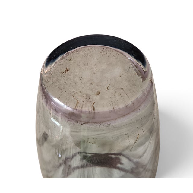 Transparent Mid Century Blue Glass Hand Decorated Italian Glass Vase 10.5" For Sale - Image 8 of 8