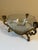This is an antique French gilt brass and glass centerpiece candelabra bowl. It dates to the late 19th Century. The tripod...
