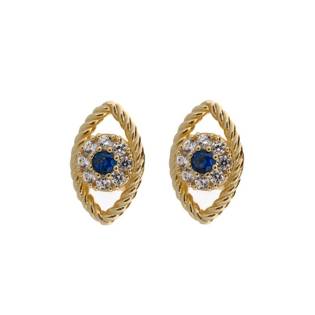 Metal Blue Sapphire Diamond & Gold Evil Eye Stud Earrings, A Pair For Sale - Image 7 of 8