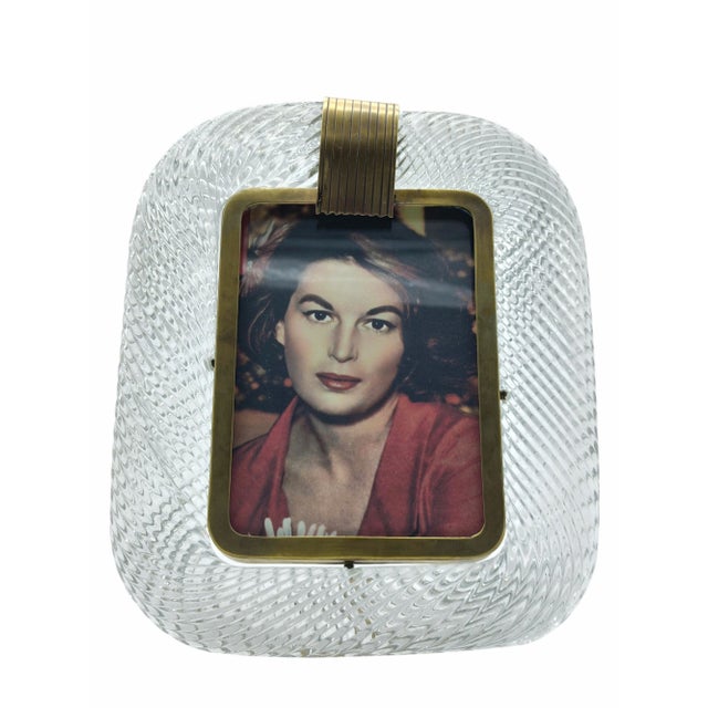 Mid-Century Modern Brass and Murano Glass Picture Frame from Barovier & Toso, Italy, 1950s For Sale - Image 3 of 10