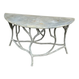 Currey & Company Faux Bois Concrete Demi-Lune Table For Sale