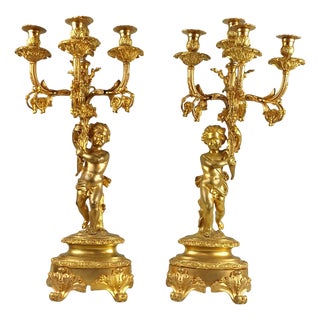 Antique French Gilt Bronze Candelabras, 1800s, Set of 2 For Sale