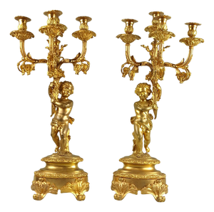 Antique French Gilt Bronze Candelabras, 1800s, Set of 2