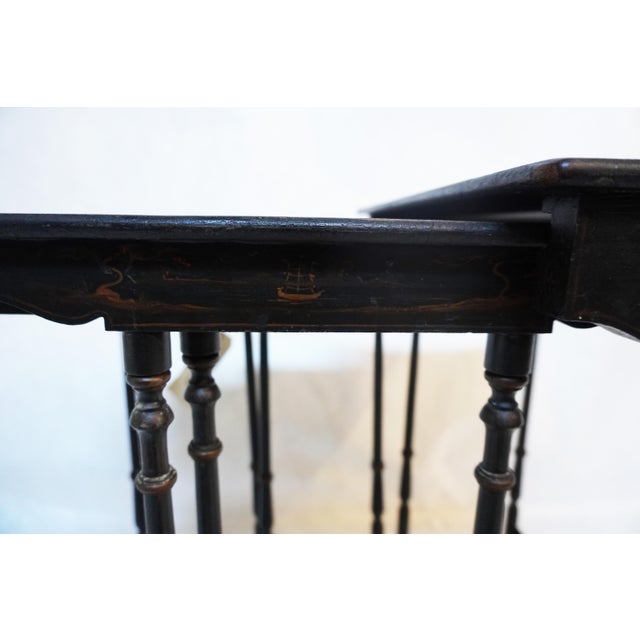 20th Century Antique Victorian Black Lacquer Nest of 3 Tables For Sale - Image 17 of 18