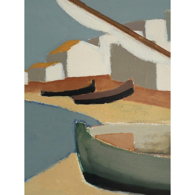 1958 Mid-Century Modern 'Quiet Mooring' Vintage Swedish Coastal Landscape Oil Painting, Framed For Sale - Image 10 of 12