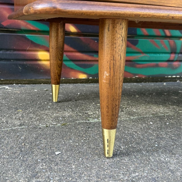 United Mid Century Walnut and Brass Highboy Dresser For Sale In Cleveland - Image 6 of 12