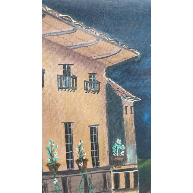 Vintage Folk Art European Night Street Scene Oil Paintings, Set of 2 For Sale - Image 11 of 18