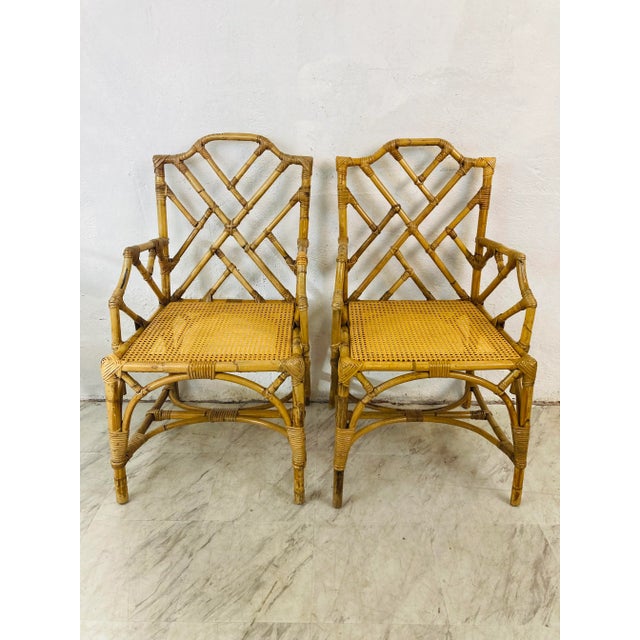 Brown Midcentury Italian Rattan Arm Chairs, a Pair For Sale - Image 8 of 10