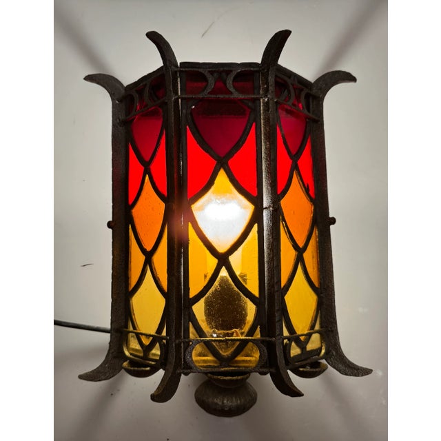 Wrought Iron Stained Glass Single Wall Light, 1960s For Sale - Image 3 of 10