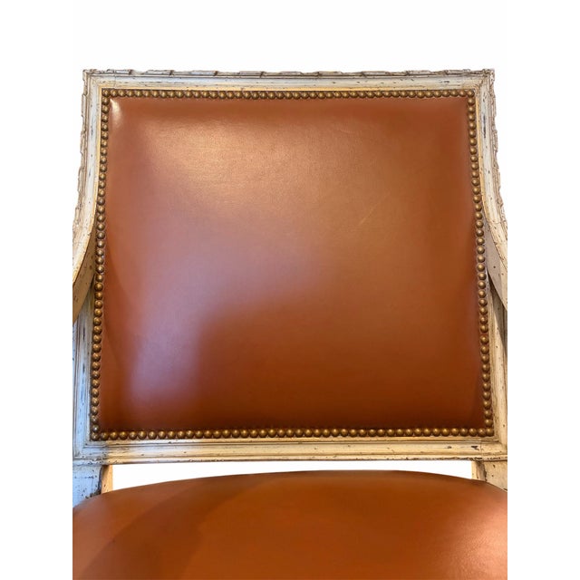2000 - 2009 Louis XVI-Style Caramel Leather Armchair For Sale - Image 5 of 5