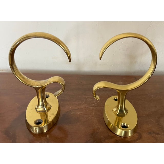 Federal Style Brass Jamb Hooks for Holding Fireplace Hearth Tools Mounted on the Mantel - a Pair For Sale - Image 11 of 12