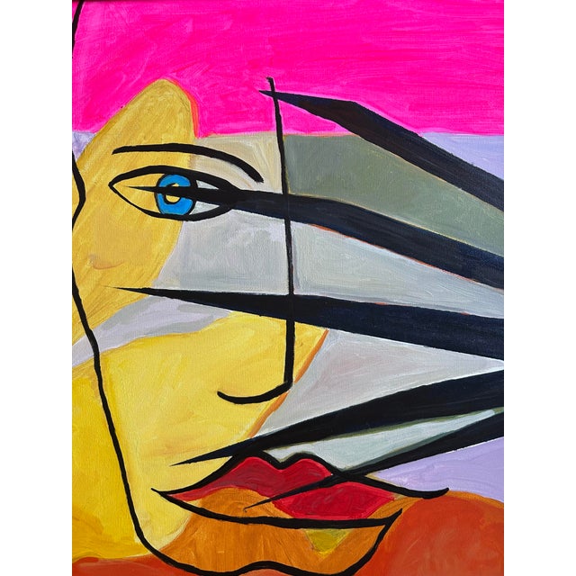 2020s Abstract Painting of a Face With Blue Eye in Vintage Frame by Alexandra Brown For Sale - Image 5 of 7