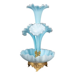 Bowl in Blue Opaline and Gilt Bronze from Soliflore For Sale