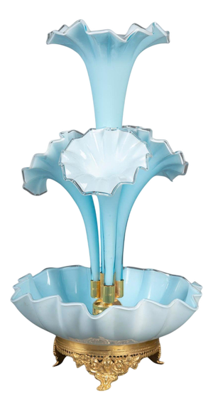 Bowl in Blue Opaline and Gilt Bronze from Soliflore