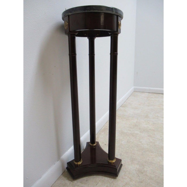 Mahogany Bombay Company Neoclassical Marble Top Pedestal End Table
