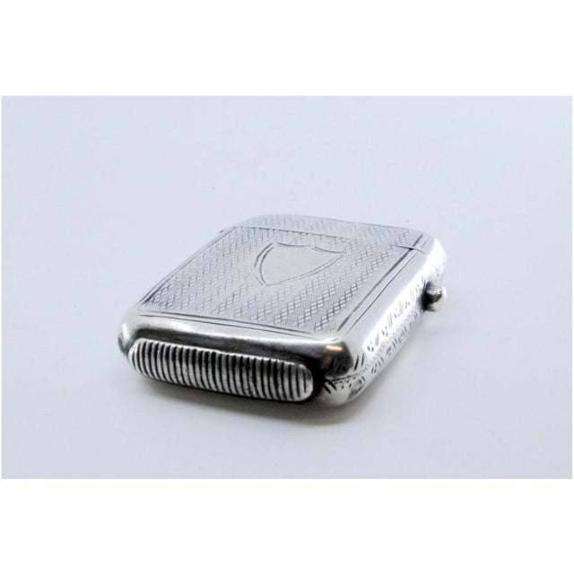 Guilloche Silver Matchbox with Monogram Card and Hinged Lid For Sale - Image 9 of 10