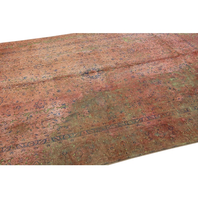 Vintage Overdyed Handmade Rust Floral Wool Rug For Sale - Image 4 of 12