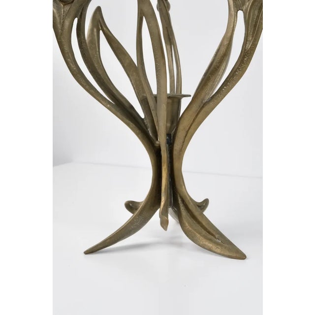 Metal Vintage Brass Floral Candelabra For Sale - Image 7 of 9