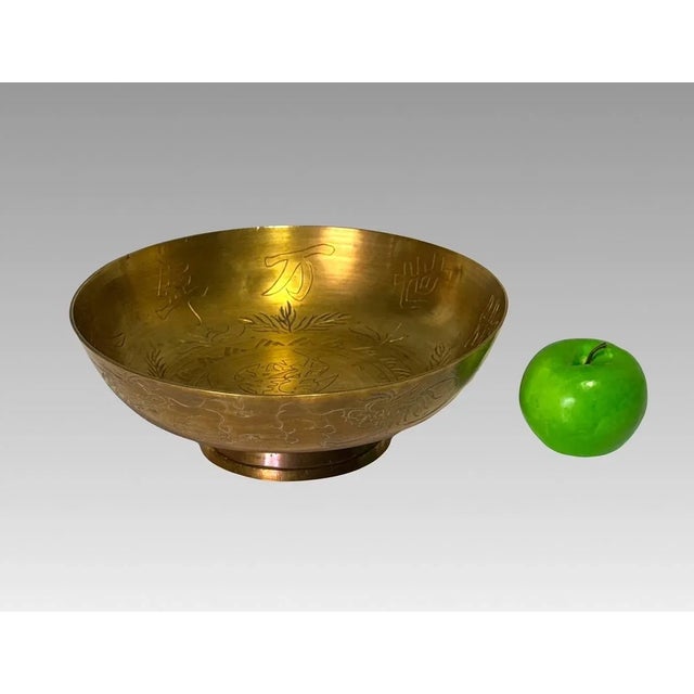 Antique Engraved Chinese Brass Bowl W/ Auspicious Calligraphy, Dragons & Xuande Ming Dynasty Mark For Sale - Image 10 of 10