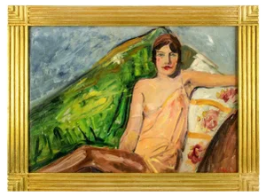 Antonio Feltrinelli, Woman on Sofa, Oil on Canvas, 1930s, Framed