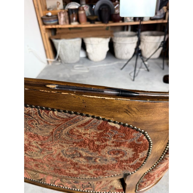 Vintage Louis XVI Style Curved Barrel Back Loveseat With Nailhead Trim For Sale - Image 14 of 17