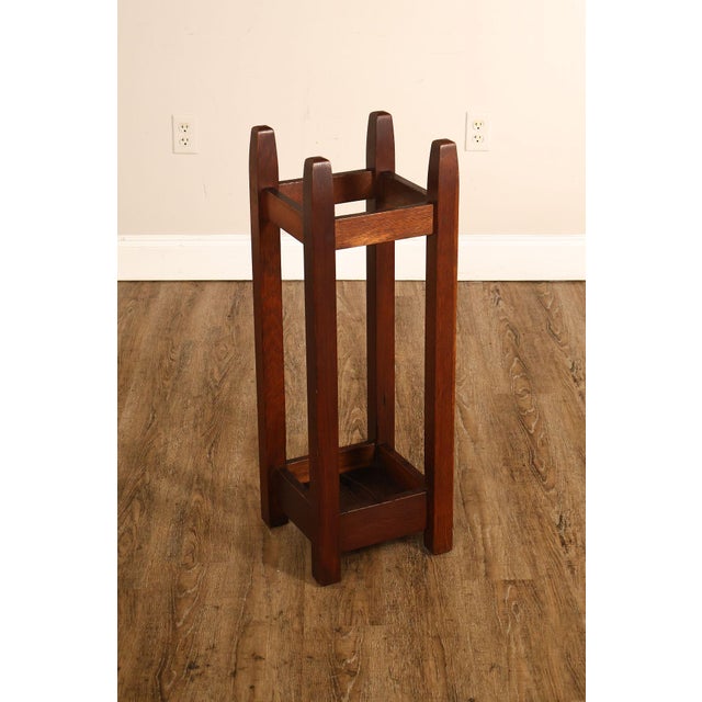 High Quality American Made Solid Oak Umbrella Stand By Gustav Stickley. Four Post Form With Open Upper Frame And Lower...