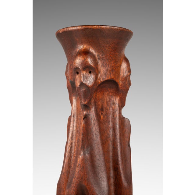 Mid-Century Modern Gothic Hand-Sculpted Oversized Candle Stick Holder Carved From Solid Teak, Usa, C. 1960s For Sale - Image 11 of 14