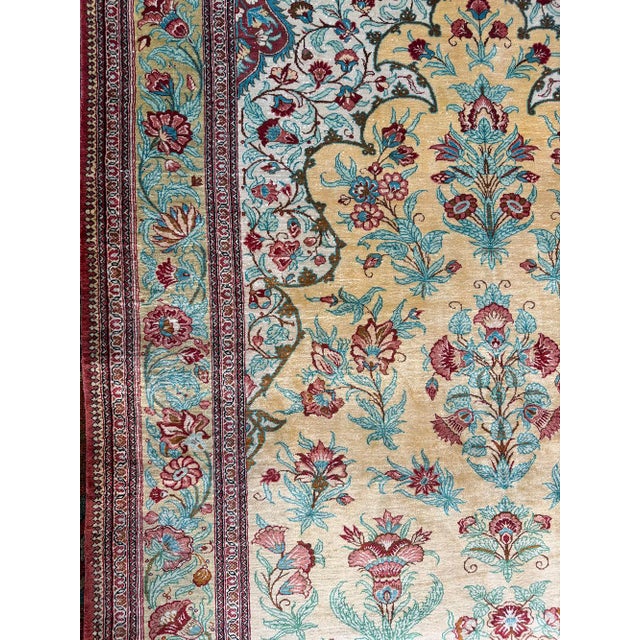 A Stunning Vintage Signed 100% Silk on Silk Persian Qum Rug For Sale In Los Angeles - Image 6 of 9