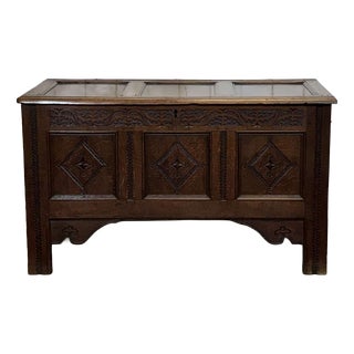 19th Century English Oak Chest For Sale