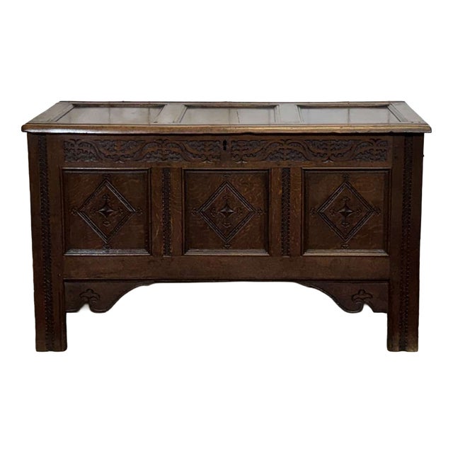 19th Century English Oak Chest For Sale