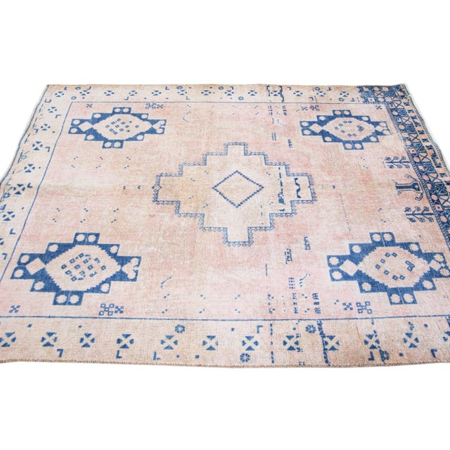 Textile 1960s Vintage Persian Distressed Handmade Medallion Pink Wool Rug For Sale - Image 7 of 8