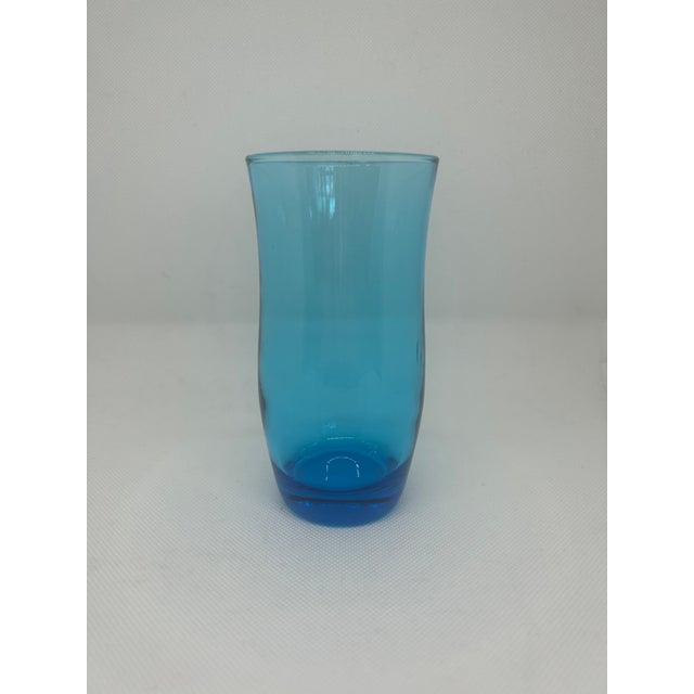 Glass Vintage Mid-Century Modern Anchor Hocking Laser Blue Glasses- Set of 6 Rare 1950's For Sale - Image 7 of 9