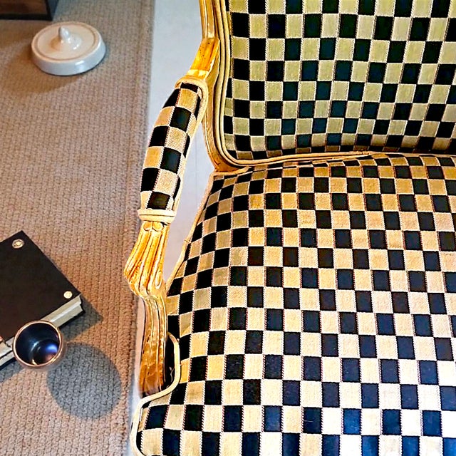 Contemporary 1960’s Polychromed Beechwood Louis XV Checker Upholstered Fauteuil For Sale - Image 3 of 17