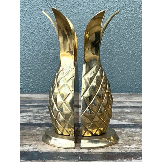 Vintage Polished Brass Pineapple Bookends - Set of 2 For Sale - Image 12 of 12